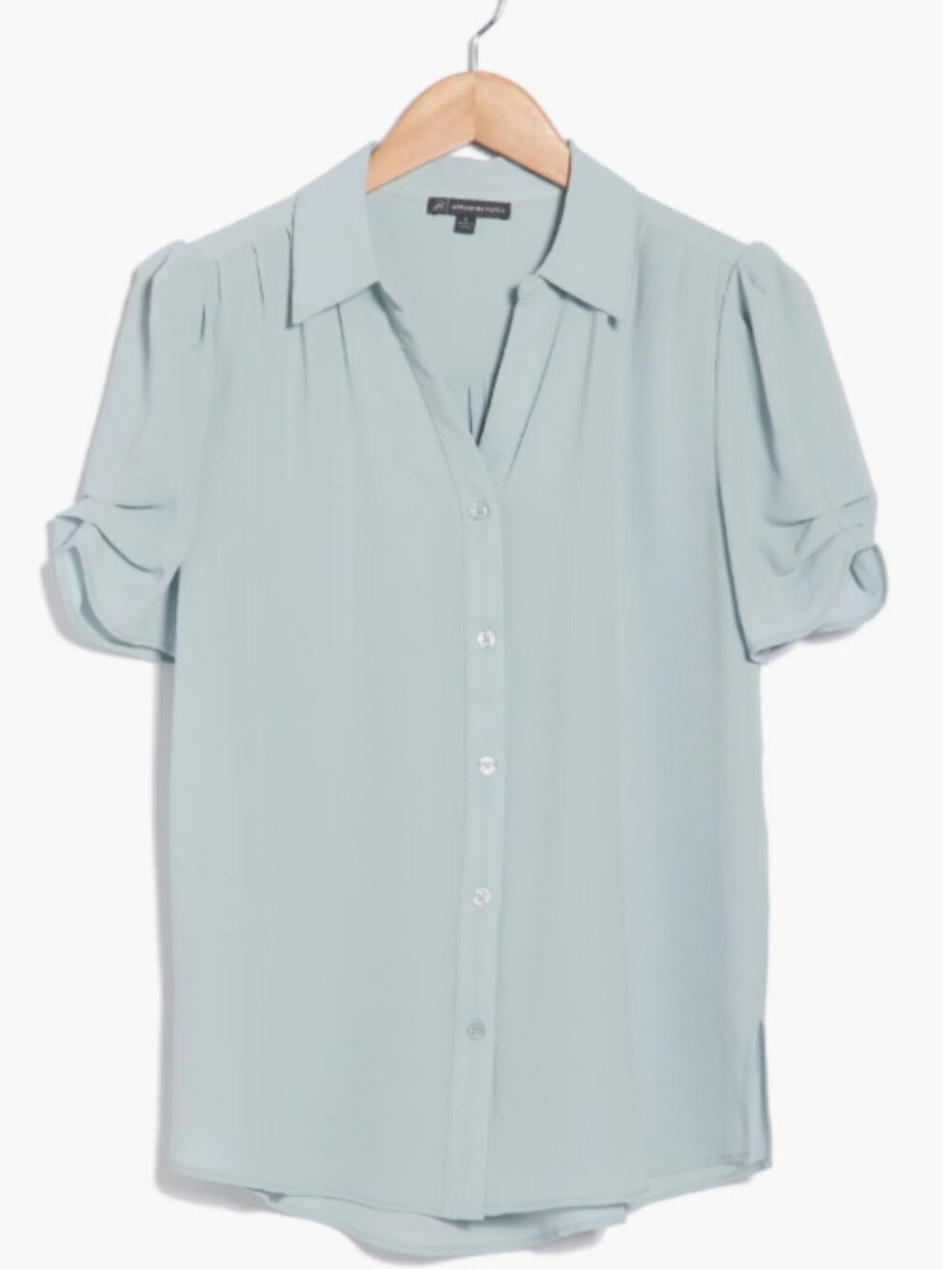 Adrianna Papell Women's Puff Sleeve Button-Up Top - SeaFoam - Large NWT